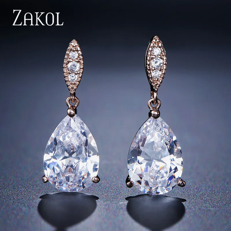 Модные серьги-капли с кристаллами циркония ZAKOL,, свадебные украшения для женщин, FSEP2040