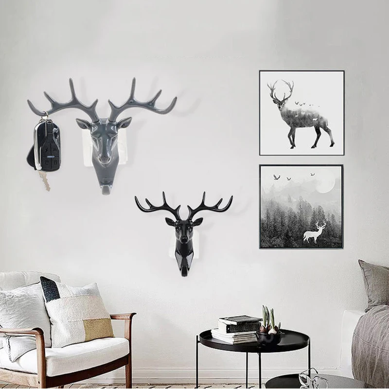 

1pc Deer Head Animal Self Adhesive Clothing Display Racks Hook Coat Hanger Cap BedRoom Decor Show Keys Sticky Wall Bag Holder