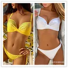 Купальник-бикини, Женский однотонный купальный костюм с треугольными вставками, комплект бикини, SBCX03