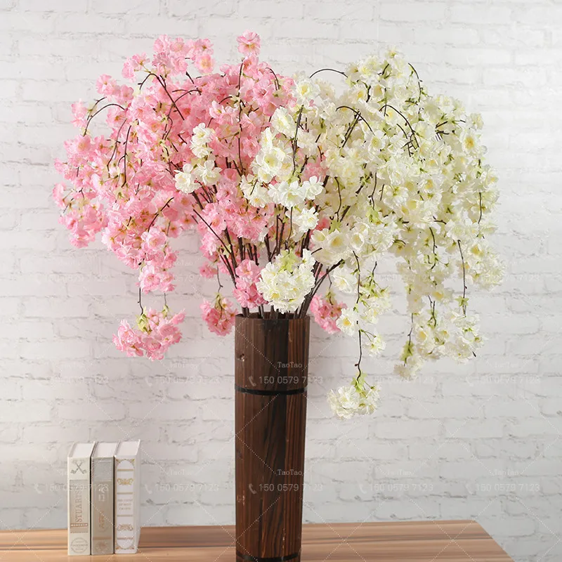 1PC Vivid Artificial Cherry Blossoms Fake Flowers Leaf Sakura Floral Wedding Bouquet Party Decor Silk Flower DIY Home Decoration - купить по