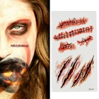 Временные тату-наклейки на Хэллоуин, страшные шрамы, реалистичные сшитые татуировки для травм и крови, 3D имитация раны, рубцов, макияж тела