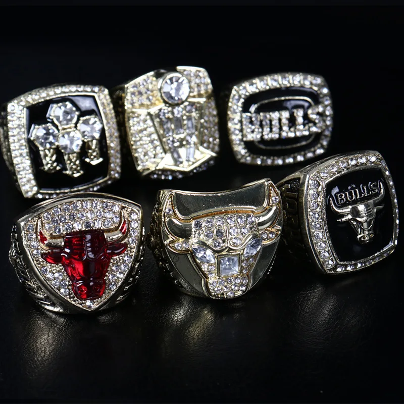 

Luxury Basketball Championship Ring 6pcs Chicago Ring Collection Metal Luxury Commemorative Men's Ring Jewelry Sets Sports Gift