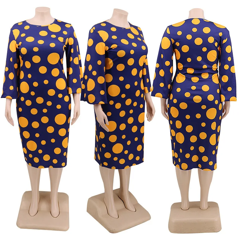 

Zoctuo Plus Size 3XL 4XL 5XL Sexy Dress for Women 2020 Summer O-Neck Long Sleeve Dress Ladies Dot Printed Sexy Streetwear Dress