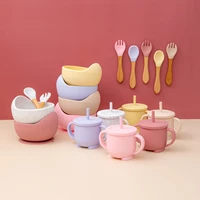 baby silicone bowl set tableware kids suction plates baby feeding silicone bowls straw cup fork dishes childrens tableware set