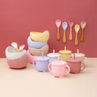 Набор детской силиконовой посуды, присоски для кормления детей, чашки, соломинки, вилки, набор детской посуды