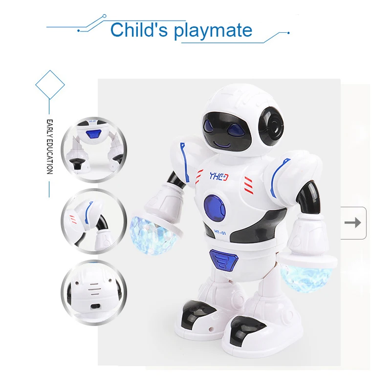 LED Flashing With Music Moving Kids Gift Smart Electronic Space Battery Operated Dancing Robot Walking Toys Funny Birthday Light | Игрушки и