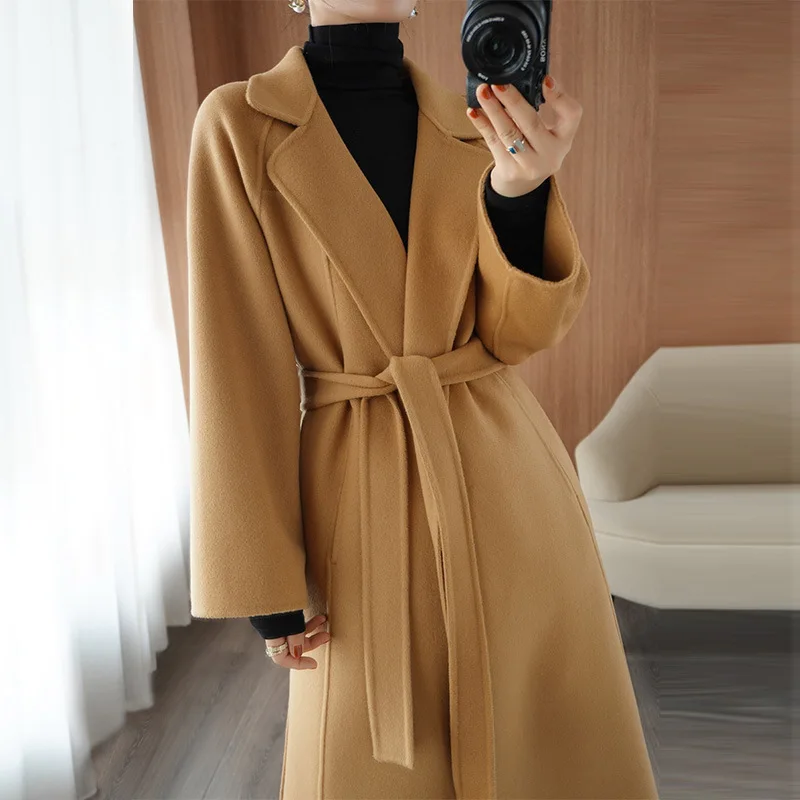 

High quality double-faced cashmere coat Women's long Trench Coat 100% Pure outerwear Female winter woolen windbreak Dropshipping