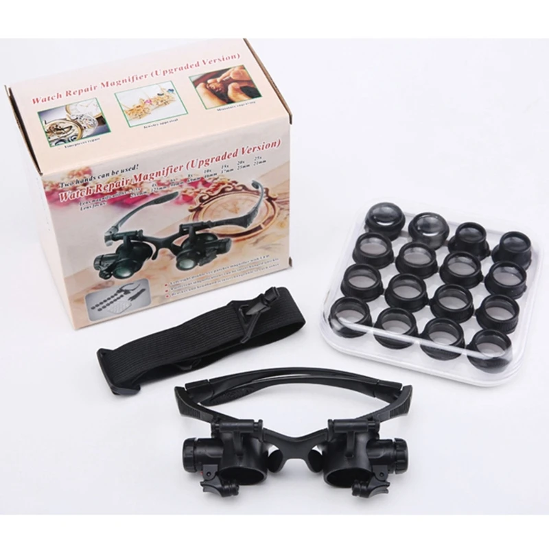

8 Groups Magnification Lenses Wear Double Glasses Led Repair Eyeglasses Type Headwear Magnifier 16 Lenses with LED Light