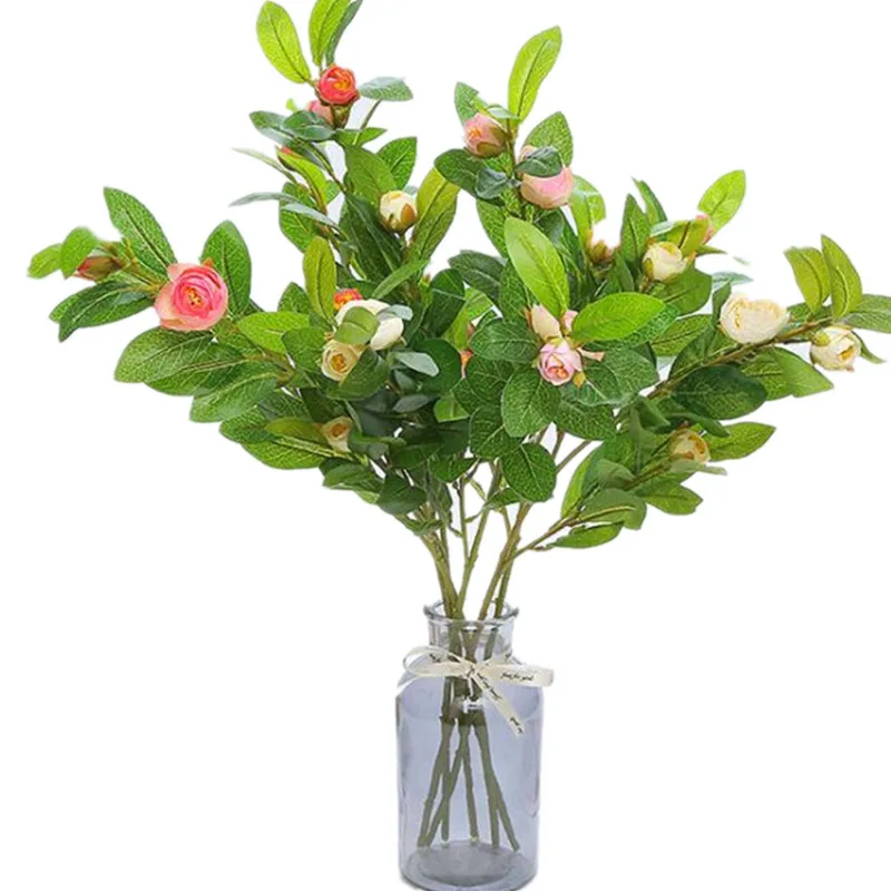

5pcs Silk Camellia Flower Stems Artificial Tea Rose Branches for Wedding Centerpieces Floral Decoration