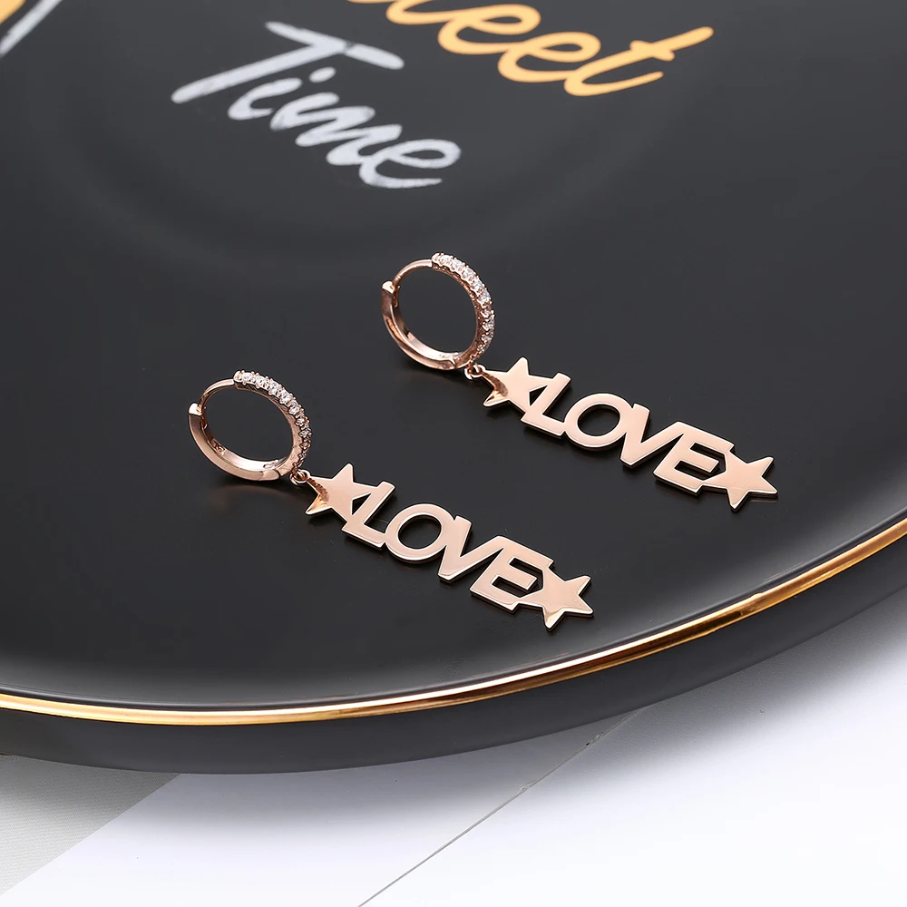 Женские серьги из нержавеющей стали с надписью Love|Серьги-кольца| |