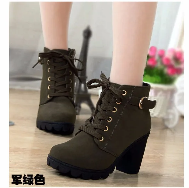 Ботинки Женская обувь Модные женские ботильоны на высоком каблуке со шнуровкой