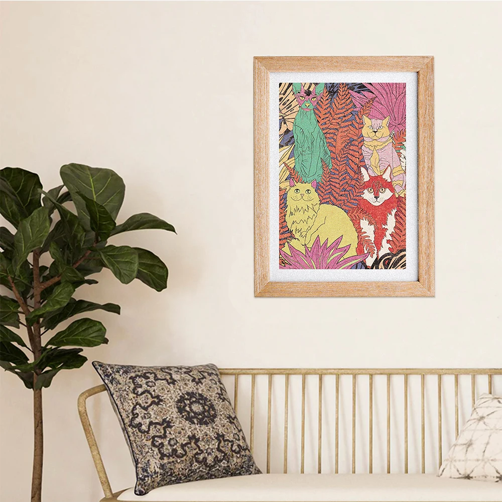 Постеры с тропическими растениями подсолнухом горами принтом садом кошками