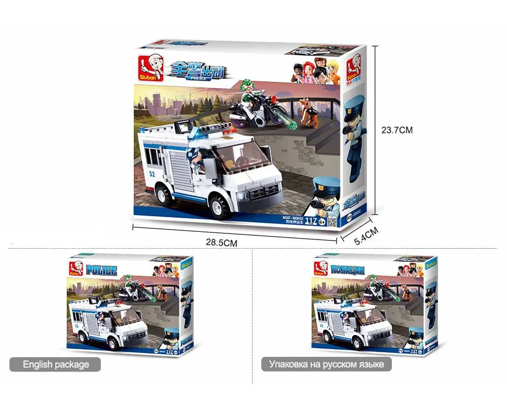 

2021 New SLuban DIY Police Escort Car Building Block Educational Toy Children's Assembled Warrior Minifigures Boy Gift For Kids