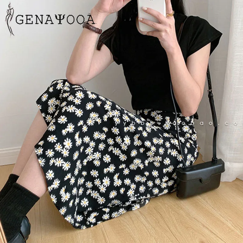 Женский комплект из 2 предметов genayua футболка и юбка 100% хлопка с цветочным принтом