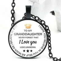 2020 new to my granddaughter love grandma time glass necklace pendant jewelry european and american chain necklace