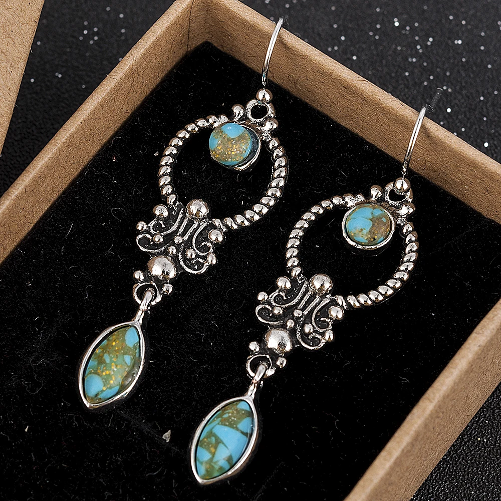 Indian Tribal Personality Natural Dangle Drop Earrings Resin Stone Ethnic Vintage Hanging 2019 for Women | Украшения и аксессуары