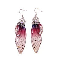 50 hot sales women fashion earrings butterfly wing gradient color rhinestone ear hook jewelry