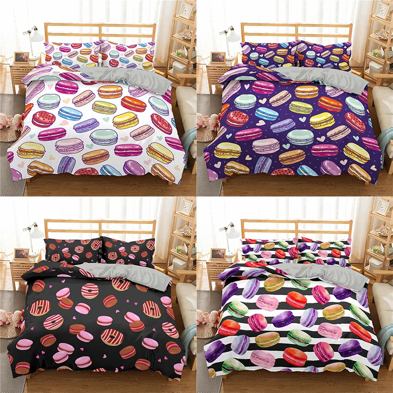 

Cartoon Food Pattern Bedding Set Hamburger Reactive Printed Duvet Cover Pillowcase 2/3 Pcs Home Textiles Single Twin Queen King