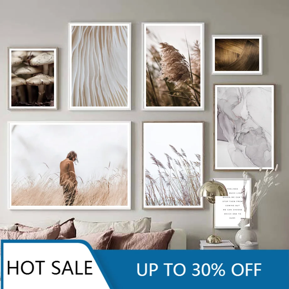 Трава Рид Противоударная заданяя гриб текстура Цитата Скандинавская картина на