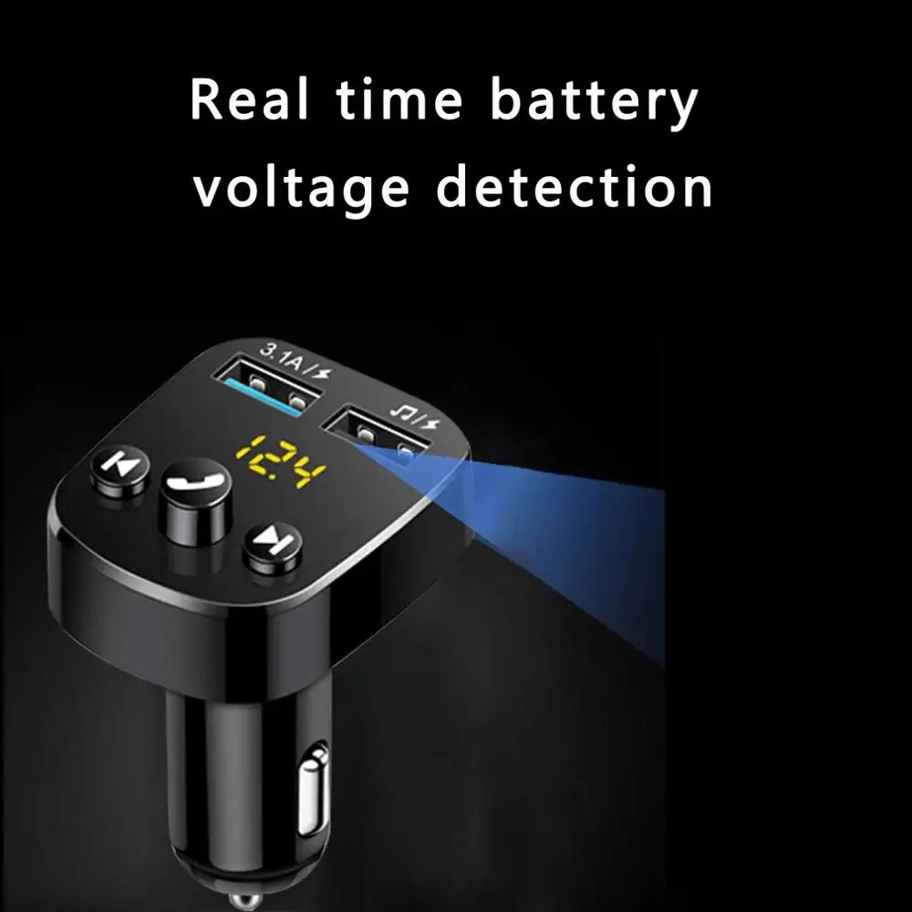 

Bluetooth Wireless 5.0 Bluetooth Car Kit Handsfree MP3 Player FM Transmitter 3.1A Dual USB Charger U Disk Play In-Car Modulator