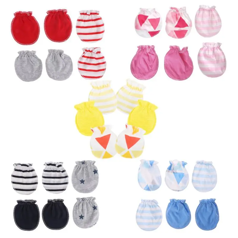 

Baby Anti-scratch Gloves 3Pairs Fashion Baby Anti Scratching Gloves Newborn Protection Face Cotton Scratch Mittens