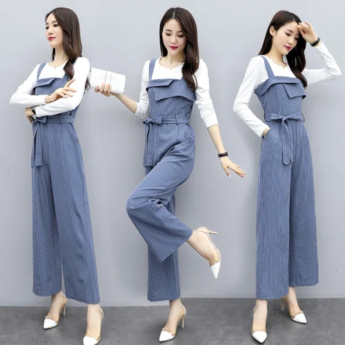

Striped 2 Piece Office Set Women Rompers Womens Jumpsuit Sone Piece Pants Women Two Piece Outfits Combinaison Femme Woman Suit