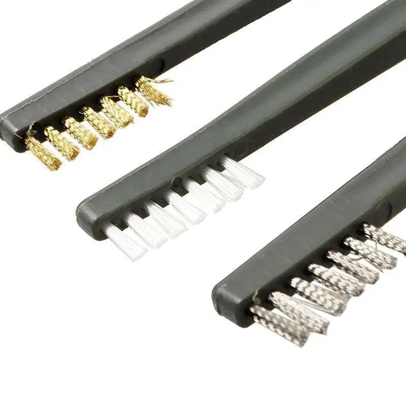

3pcs Wire Brush Set Mini Double-end Steel Metal Nylon Cleaning Polishing Rust Brush Tactical Weapon Gun Cleaning Brush Tool