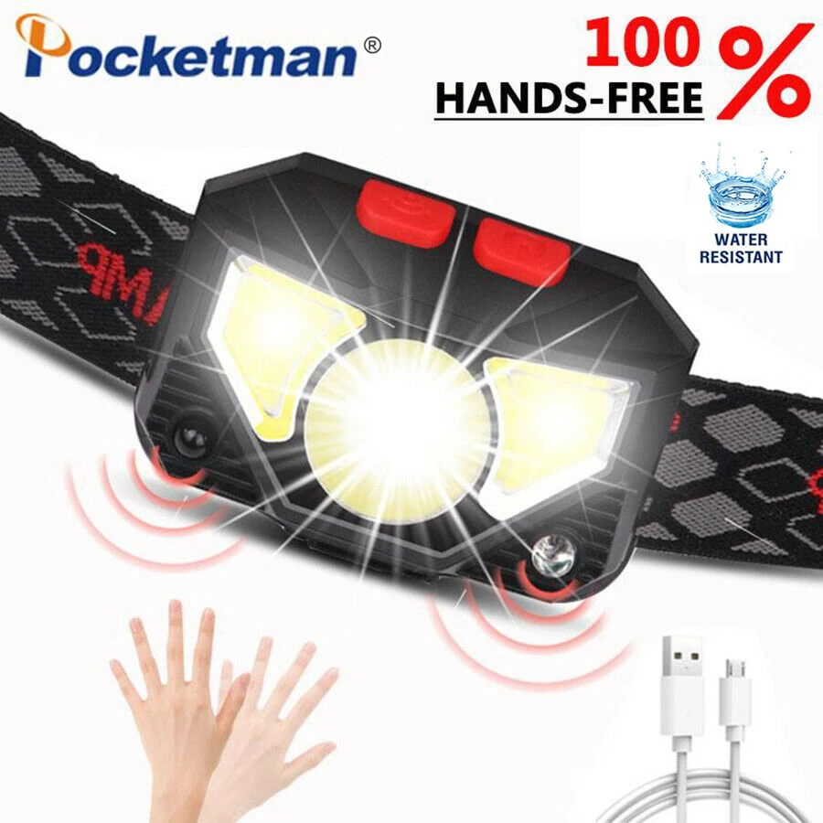 Налобный фонарь с датчиком движения 5 режимов 8000 лм со встроенным аккумулятором |