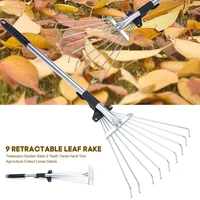 9 teeth telescopic garden rake fan broom collect loose debris gardening tools yards lightweight lawn tool grass rake