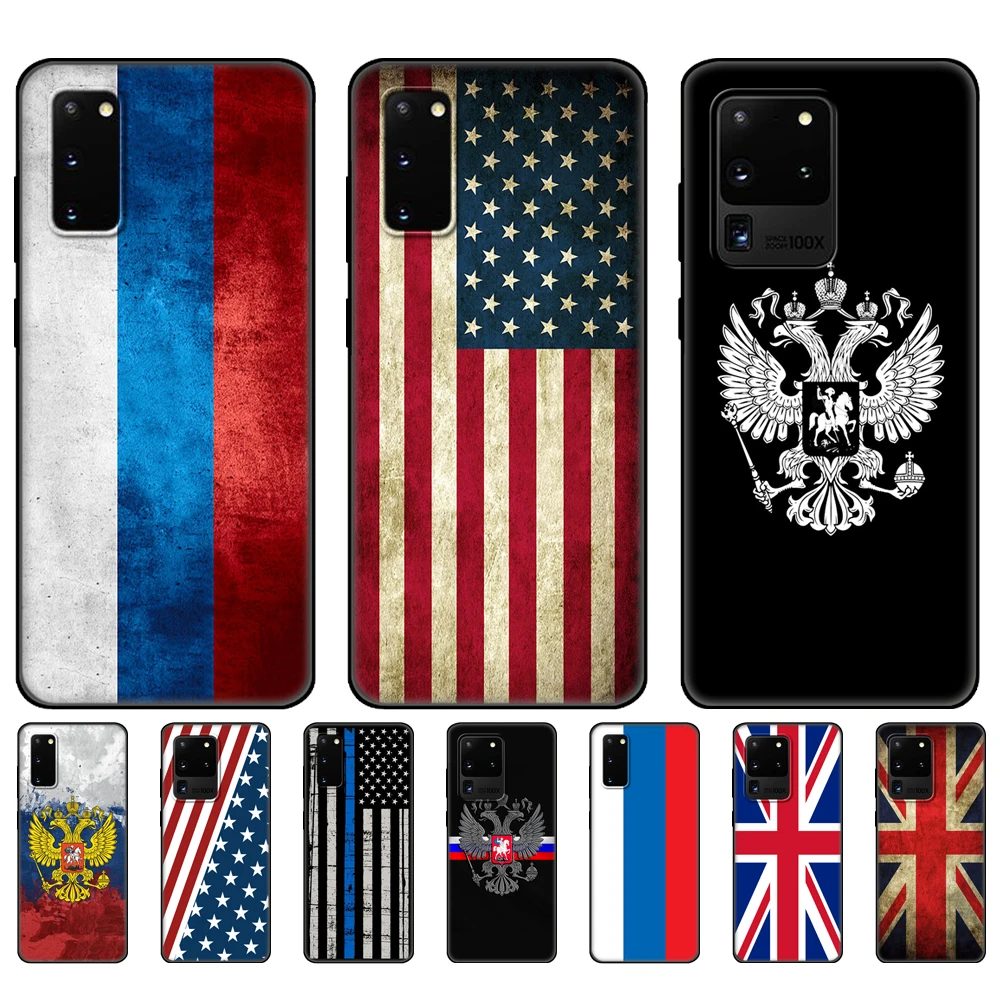 

Black tpu Case For Samsung galaxy S20 /S20 PLUS/S20 ultra/S20+ /S20FE back cover USA American British UK Russia flag