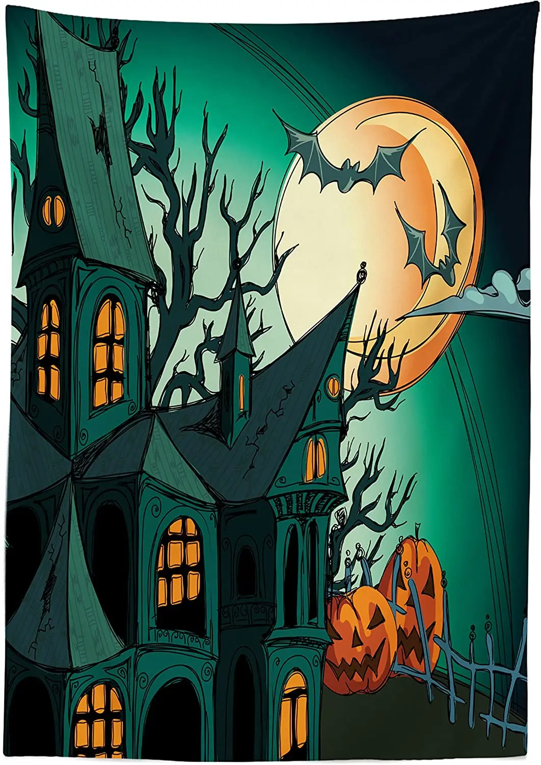 Дизайнерская скатерть на тему Хэллоуина с привидениями в средневековом