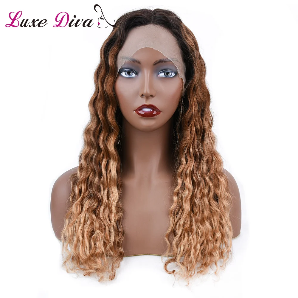 Luxediva Pre-Colored Malysian Human Hair Wig Deep Wave Highlight Lace Wig 13X1X6 Middle Part Lace Frontal Wig T1B/4/27 Deep Curl