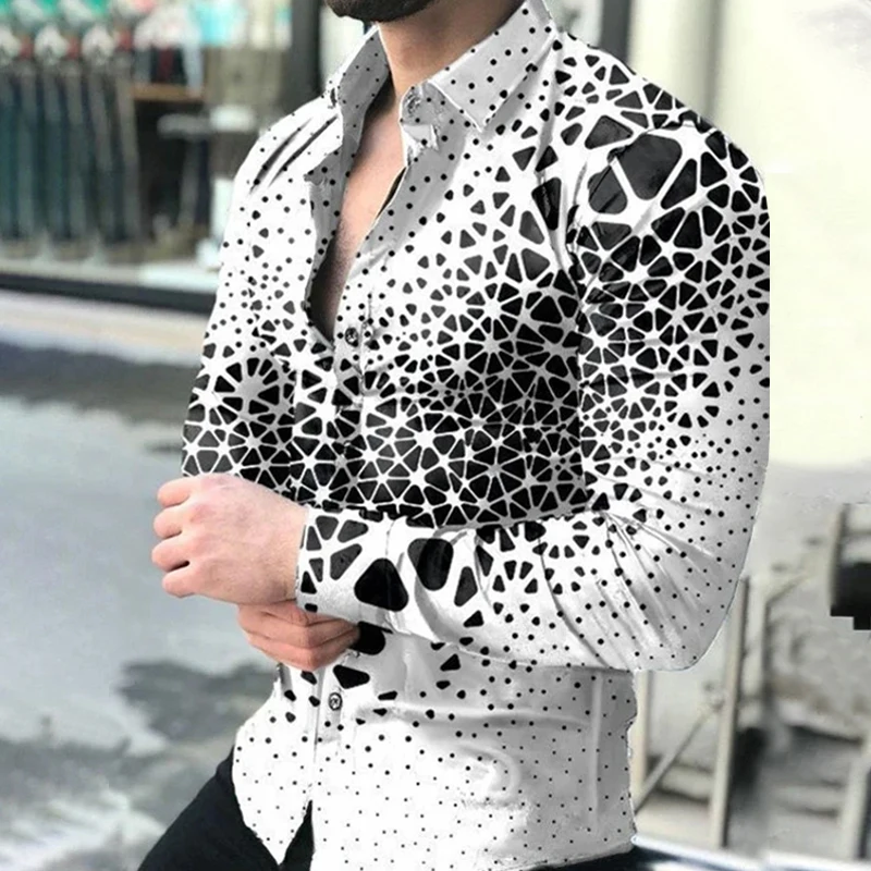 2021 Spring Autumn Men printed Shirts Turn-down Collar Buttoned Shirt Men's Casual Long Sleeve social shirt Tops Men's clothing