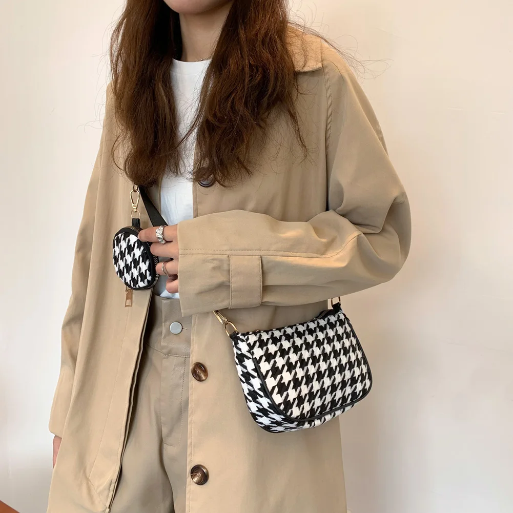 Женские винтажные клетчатые сумки на плечо с принтом круглым мини-кошельком и