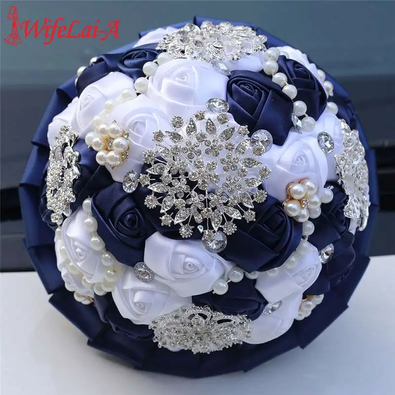 Новые настраиваемые стразы держащие Цветы Свадебный букет невесты темно синий
