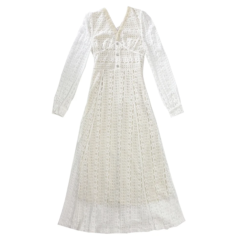 

COIGARSAM French Style Lace Women Long dress New Spring Dresses 8005