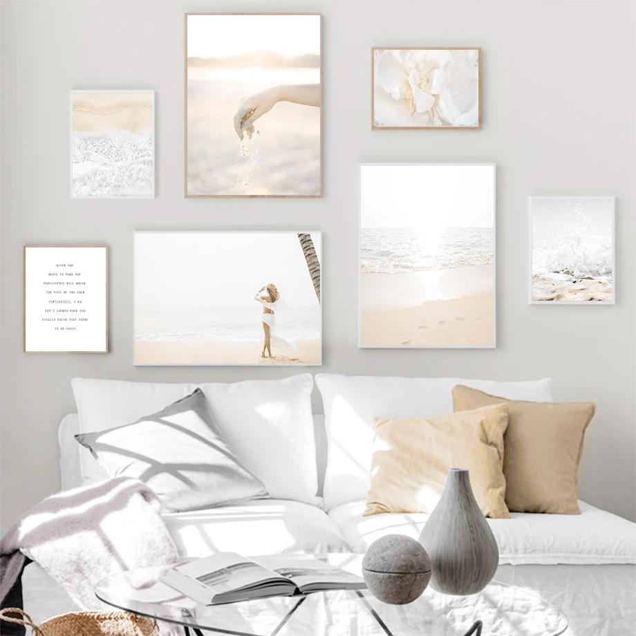 

Sea Waves Beach Flower Girl Hand Tropical Wall Art Canvas Painting NordicFor Living Room Decor Posters And Prints Wall Pictures
