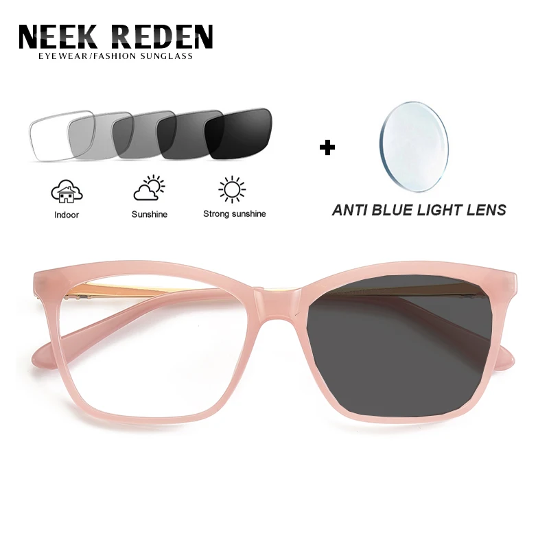 

Ladies Photochromic Glasses TR90 Spring Hinge Blue Light Protection Eyeglasses Computer Gaming Chameleon Eye Glasess