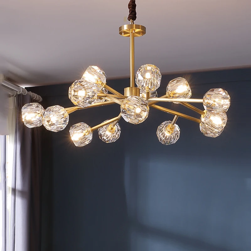 Люстра в стиле ретро люстра из меди и хрусталя роскошная Золотая для гостиной с