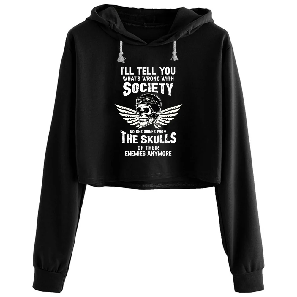 

Wrong Society Drink From The Skull Of Your Enemies Crop Hoodies Women Harajuku Anime Emo Aesthetic Pullover For Girls