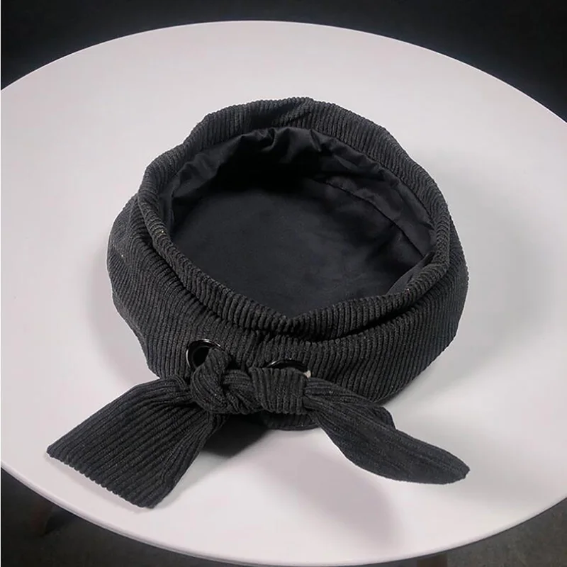 Женский осенне-зимний однотонный вельветовый берет в стиле ретро с бантом |