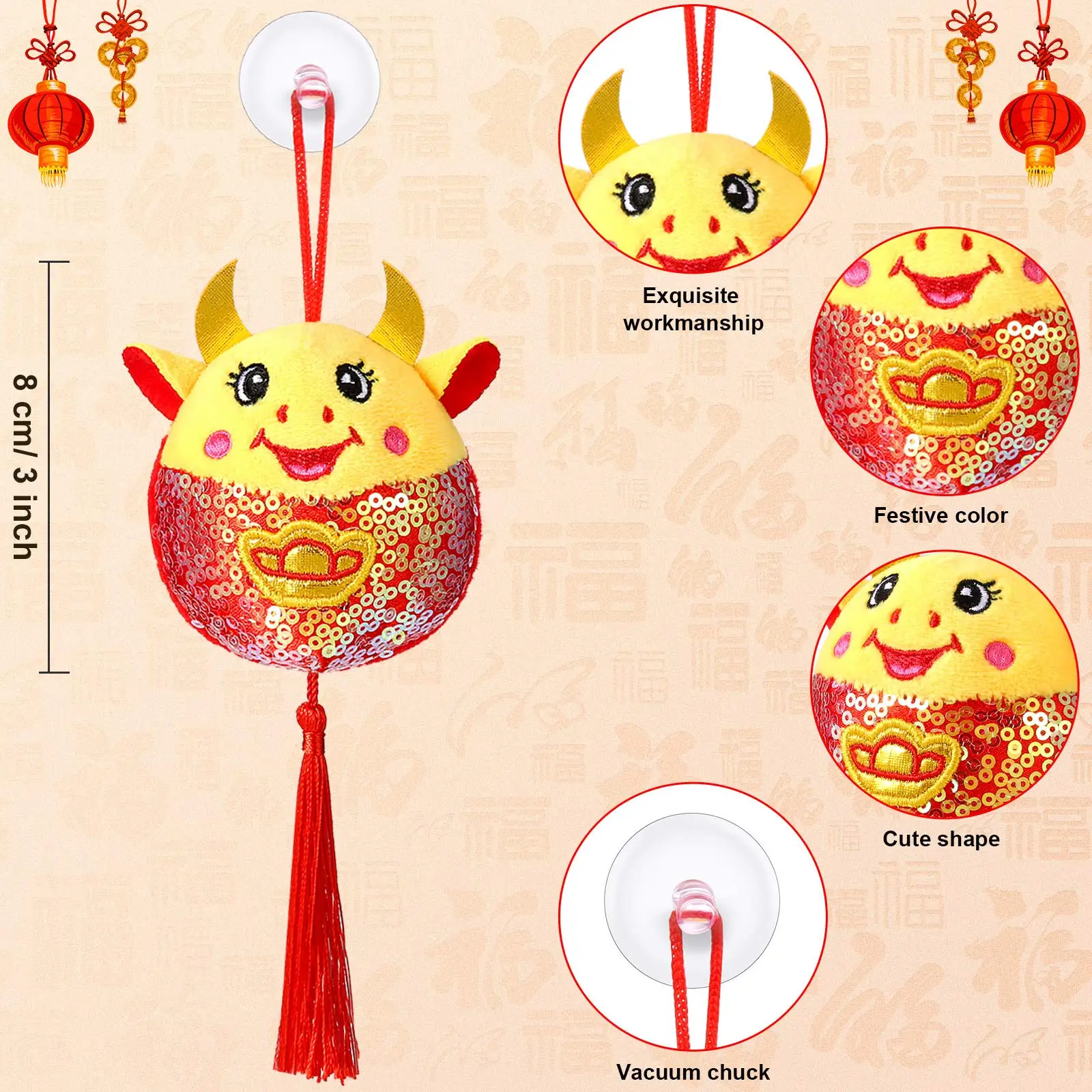 

2021 Chinese New Year Horoscope Ox Cattle Plush Toys Red Milk Cow Mascot Plush Toy Stuffed Doll For Children Kids Birthday Gift