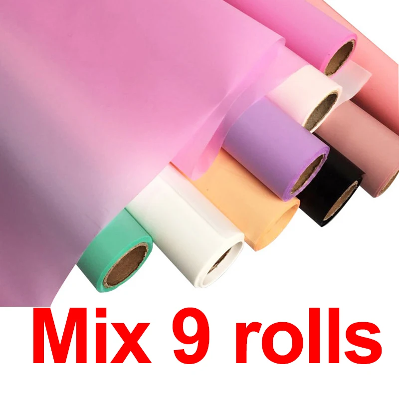 Mix 9rolls 58 см* 10 ярдов/рулон простой цвет цветок оберточная бумага прозрачный водонепроницаемый матовая бумага подарок флорист свадебные Композиции Packagi - Цвет: Mix 9rolls