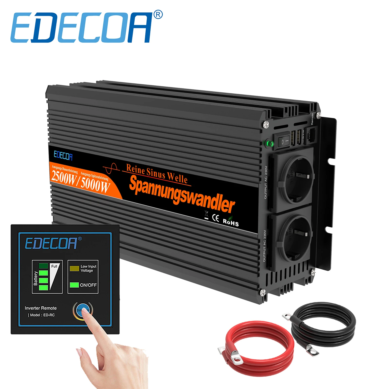 EDECOA 2500 Вт 5000 Off Grid 12 В 24 до 220 230 Rv кемпинг немодулированный синусоидальный сигнал