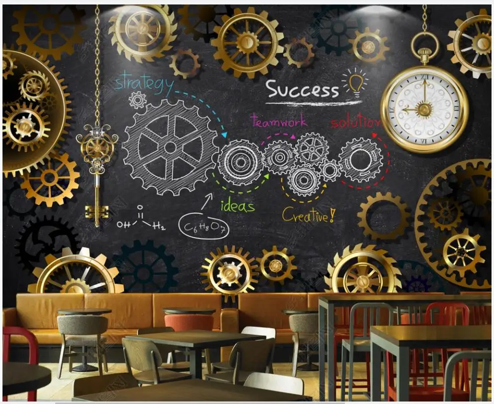 

Custom mural 3d photo wallpaper European and American industrial style golden gear room home decor wallpaper for wall in rolls
