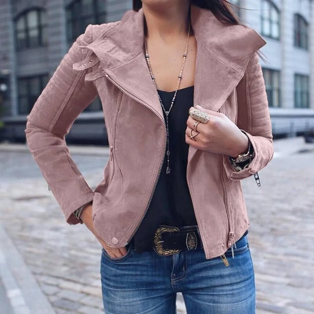 Женская кожаная куртка Ретро бомбер с заклепками на молнии повседневное пальто