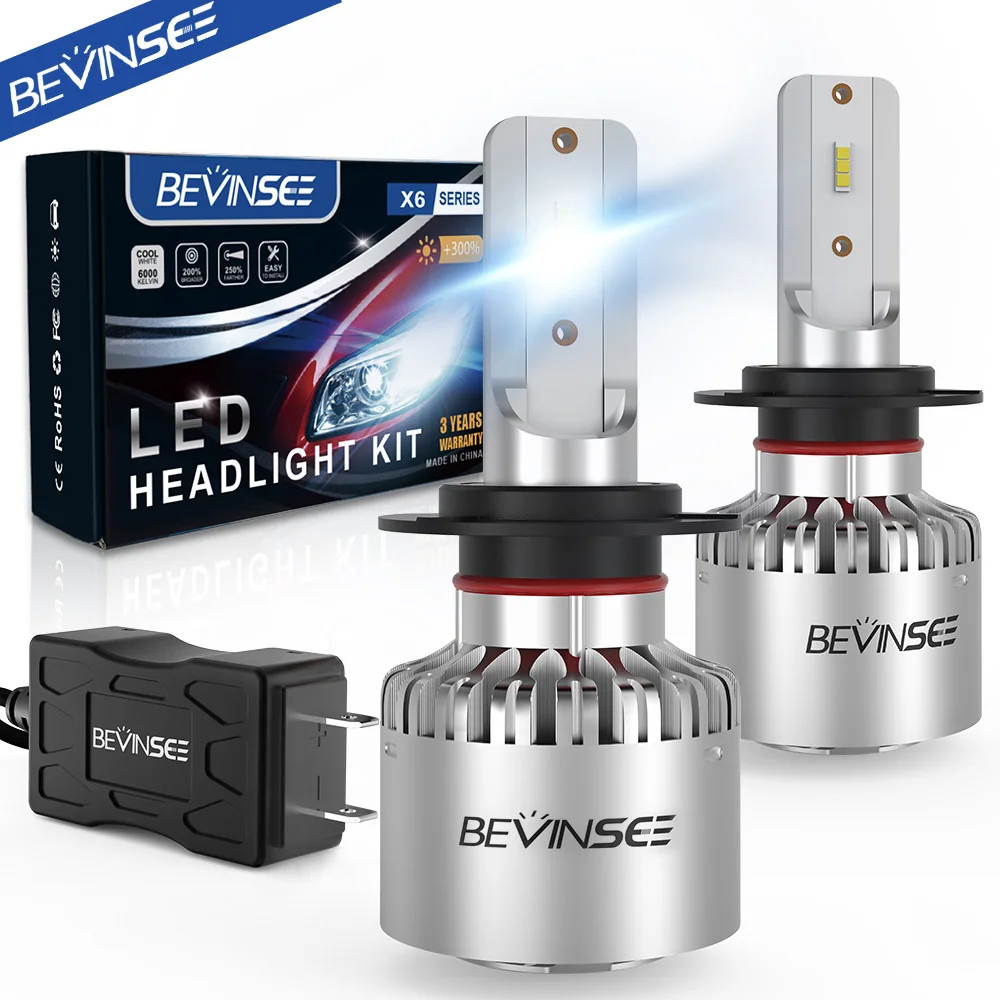 Bevinsee X6 H7 H4 светодиодный головной светильник s Анти EMC 8000Lm 60 Вт Hi/короче спереди и