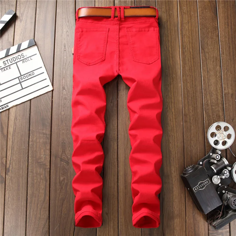 Мужские уличные эластичные тонкие плиссированные Лоскутные прямые байкерские