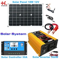 t3y power system solar power inverter converter transformer 12 v to 110 v 220 v 500w solar panel 18w 12v controller 30a