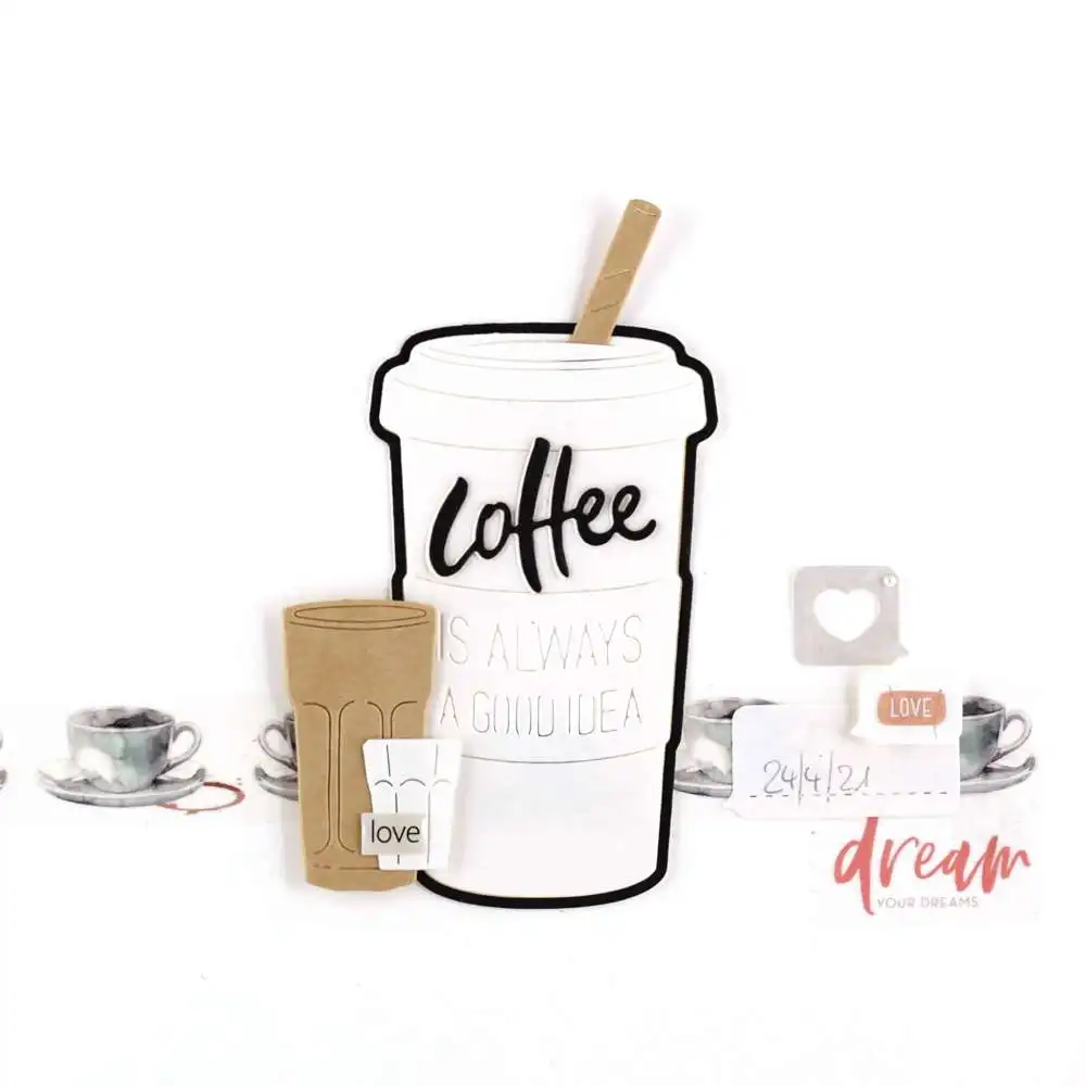 

Coffee To Go mini album basics cutting dies & stamps scrapbook dariy decoration stencil embossing template diy greeting card